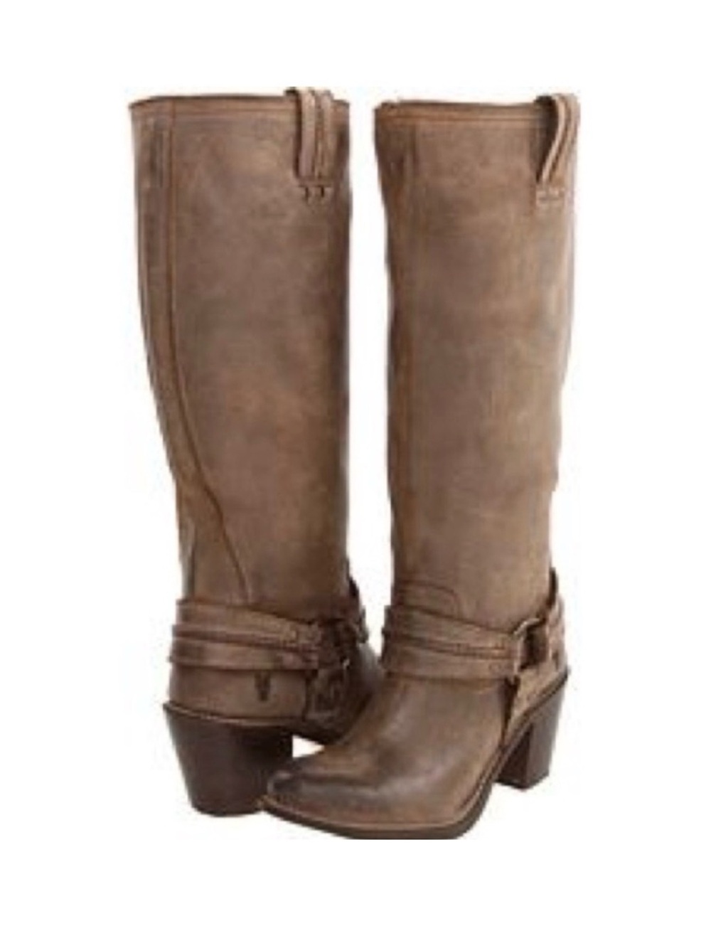 Frye | Carmen Harness Tall Leather Boots Block Heel Dark Brown Size 5.5